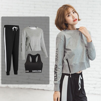 春季韩版瑜伽服运动套装女2017新款宽松跑步健身服初学者修身速干