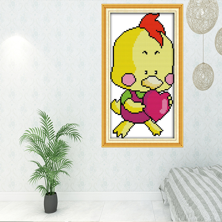 卡通十字绣小鸡献爱心小幅精美好绣手工刺绣布艺diy材料包装饰画