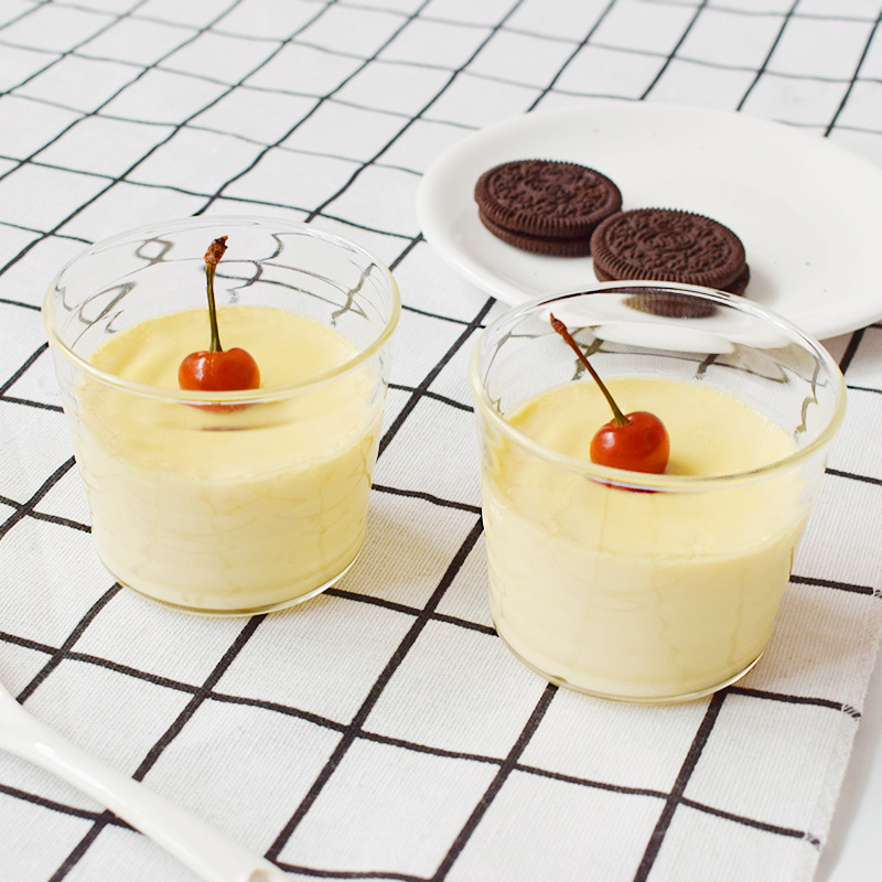 送盖酸奶杯玻璃杯创意布丁杯简约条纹杯耐高温双皮奶碗diy果冻杯