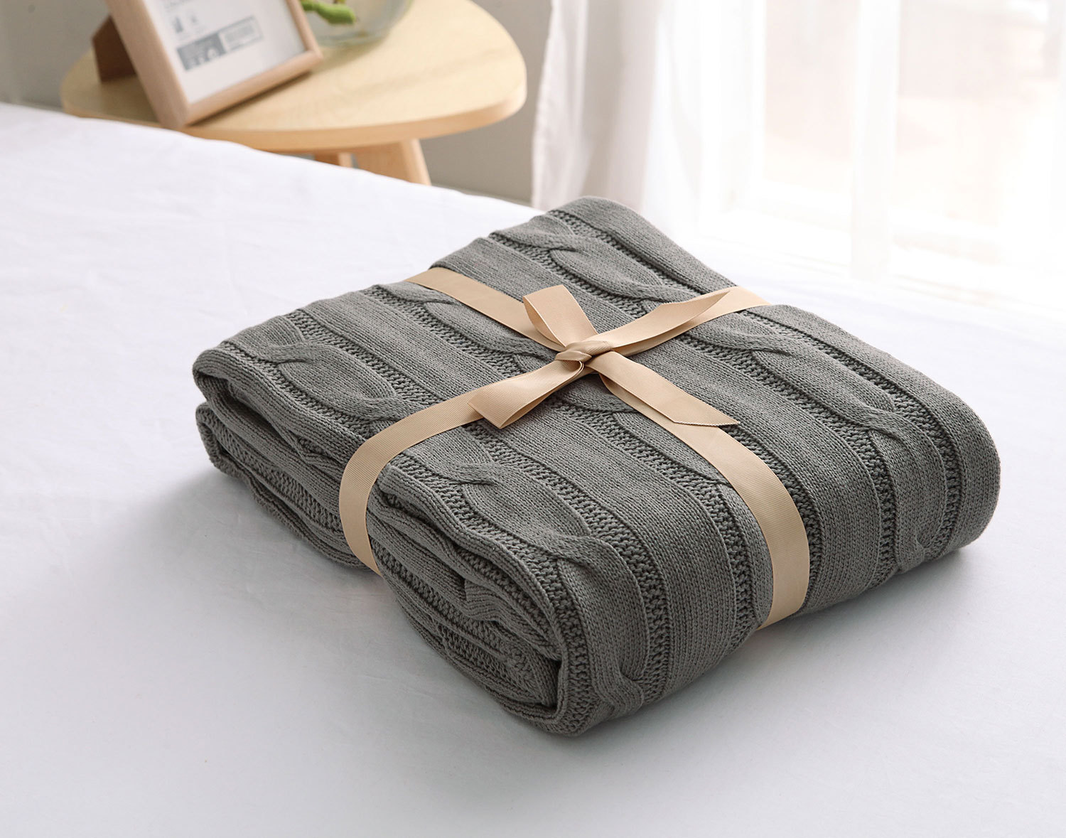 小麻花全棉针织毯 毛线毯子 空调被沙发盖毯 婴儿棉线毯