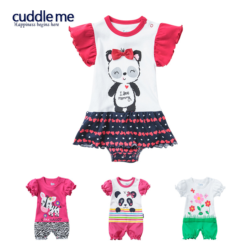 cuddleme外贸童装新款婴儿衣服宝宝短袖平角哈衣爬服连裤衣