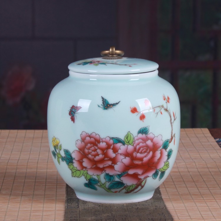 批发粉彩陶瓷茶叶罐 小号储物密封罐子小瓷罐香粉罐陶瓷茶罐 混批
