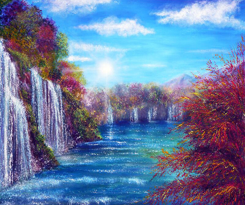 外贸货源厂家批发 新款油画风景 魔方钻石画满钻 贴钻十字绣