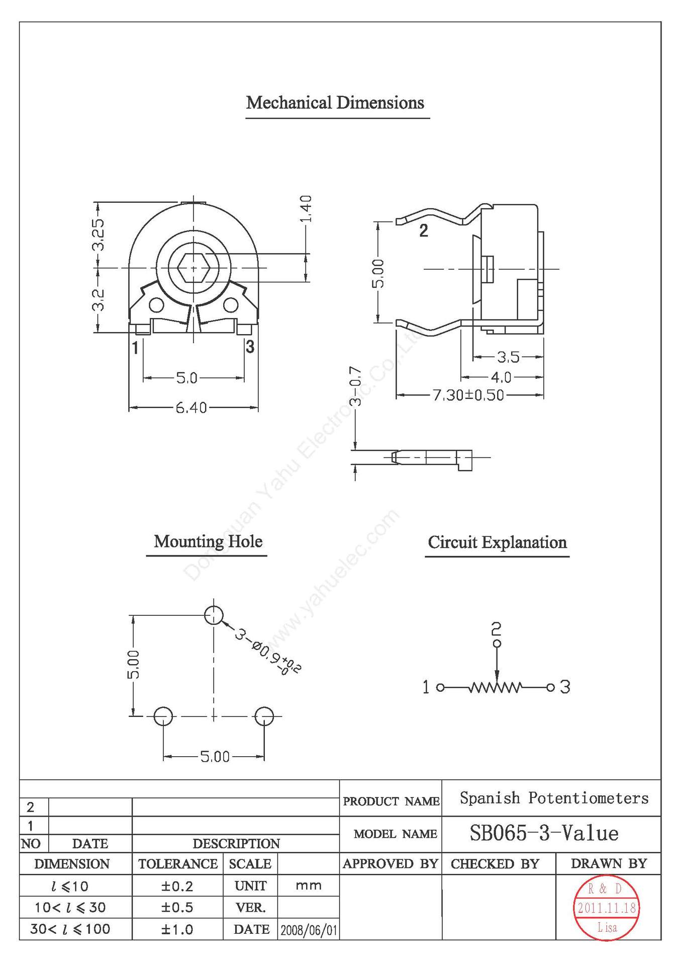 06mm 西班牙电位器 pt06微调电位器 可调电阻 卧式电位器sb065