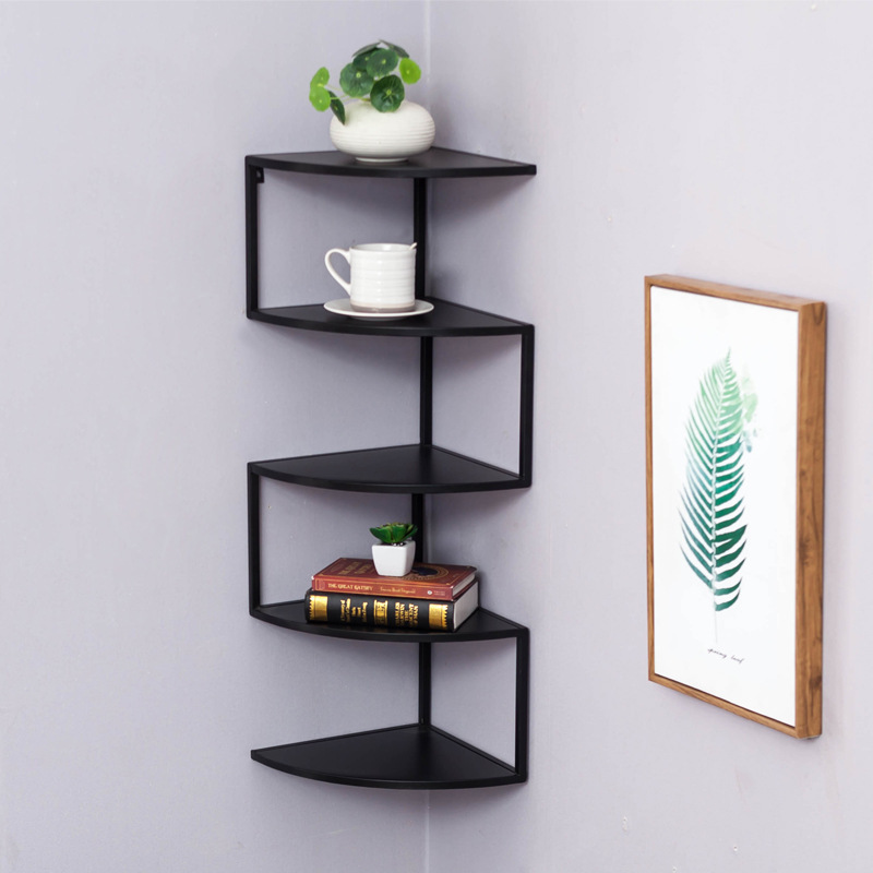 转角墙角置物架铁艺三角形卫生间收纳架扇形隔板书房书架批发定制