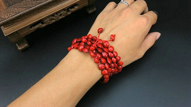 男女款长串108颗天然红心红豆相思豆血菩提佛珠手链饰品结缘礼品