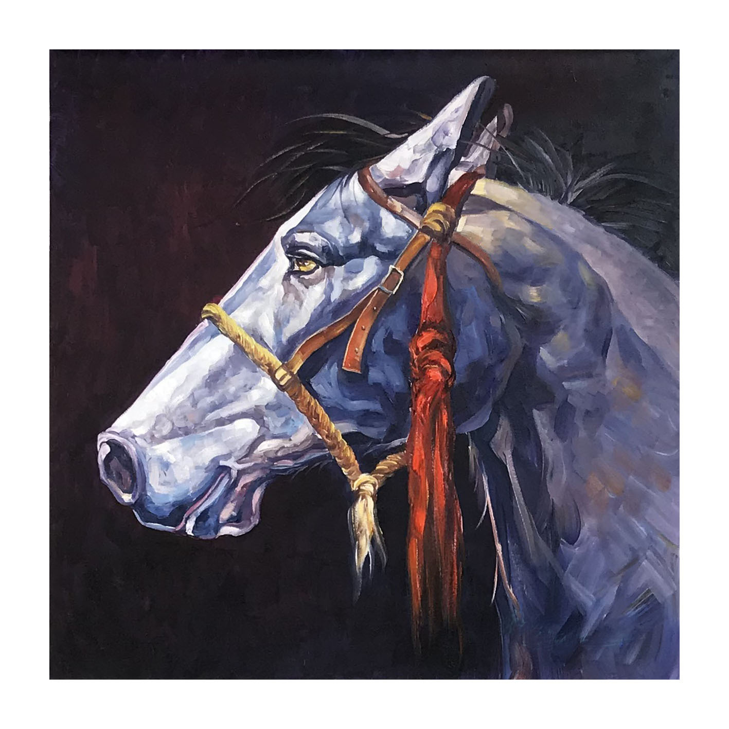 大芬手绘油画玄关装饰画简约欧式酒店会所茶室原创马头高端可定制