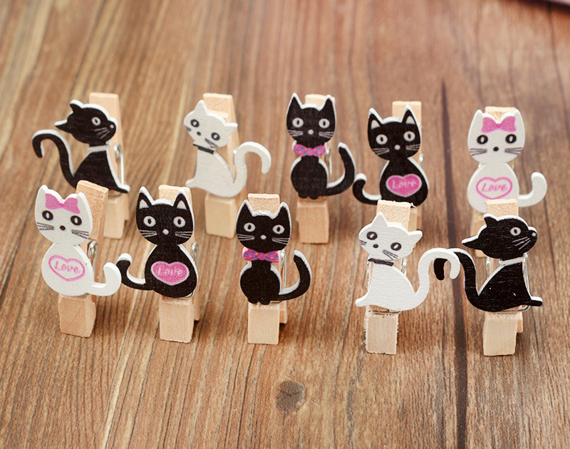 木质夹子 长尾巴猫带麻绳小夹子零食夹文件夹照片夹便签夹照片墙