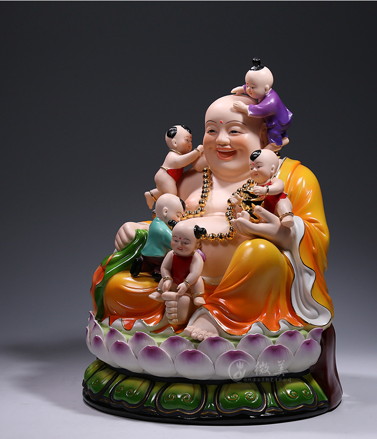 【上美】德化陶瓷三尺寸坐莲五子弥勒五子登科笑佛工艺品家居摆件