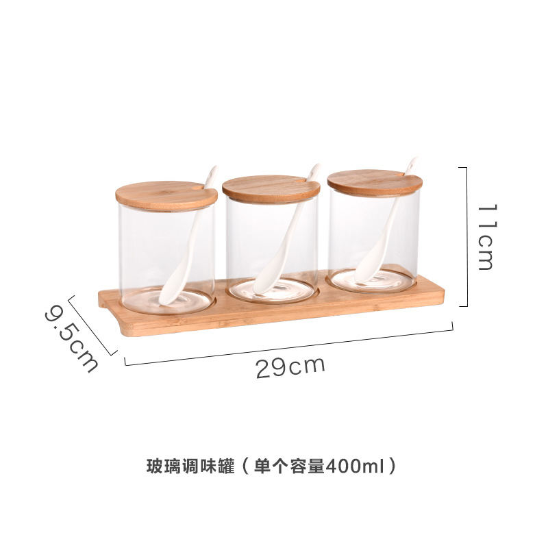 Household Glass Seasoning Jar Japanese Seasoning Box and Bottle Seasoning Containers Box and Bottle Seasoning Salt Jar Three-Piece Suit Kitchen Supplies