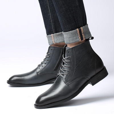 奢足品牌男鞋秋冬时尚复古尖头高帮皮鞋英伦潮流保暖正装商务潮鞋