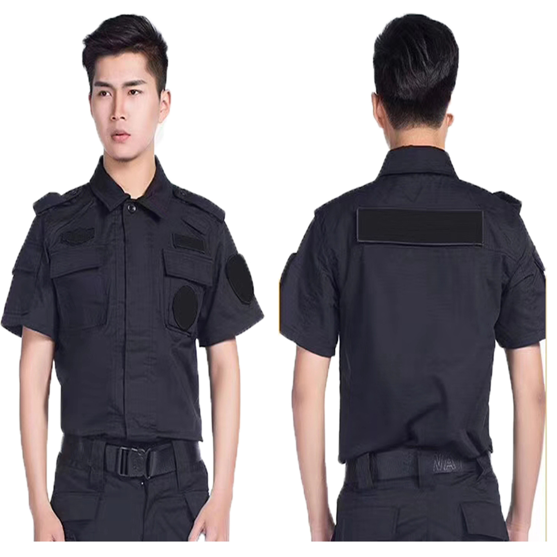 鸿伊格职业装定制半袖保安服装批发保安作训服含棉透气格子布