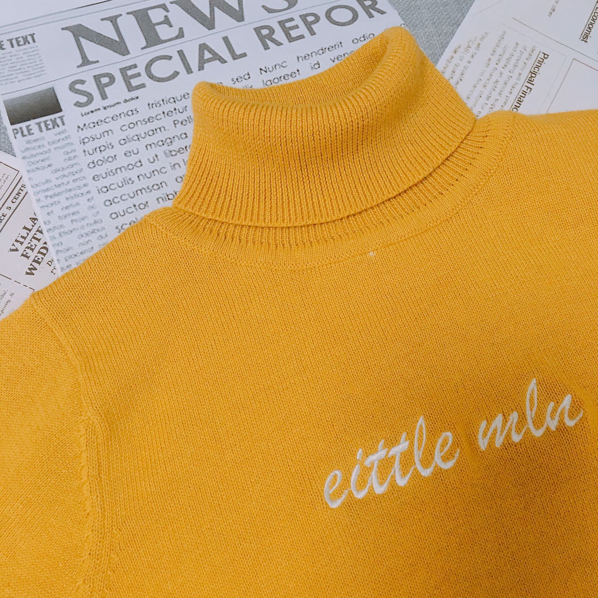 婴童装毛衣 春秋新款纯棉不起球字母刺绣儿童百搭高领针织衫