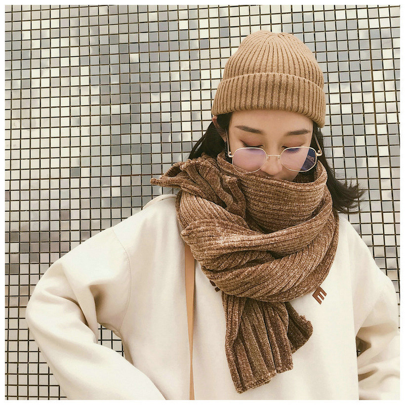 韩版新款柔软舒适高档雪尼尔围巾韩国时尚素色百搭加厚保暖披肩女