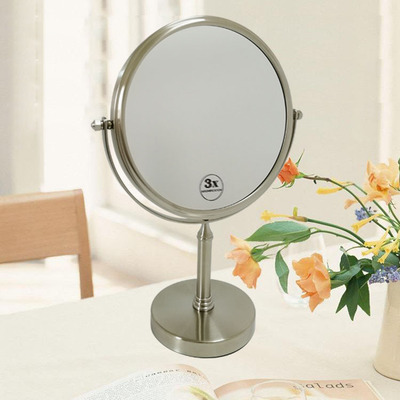 瑞高定制8英寸304不锈钢拉丝化妆镜360度自由旋转双面镜美容放大