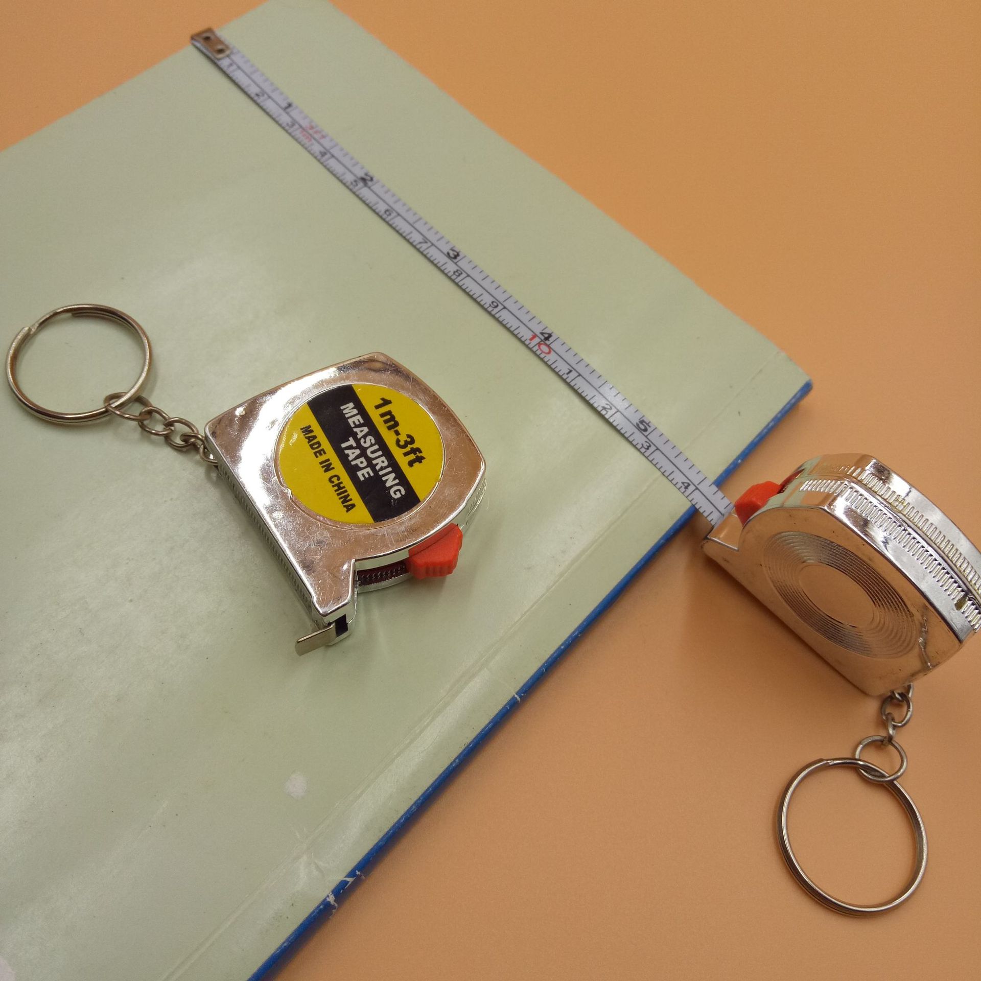 电镀亮光银色随身测量钥匙扣钢卷尺1米带刹车100cm尺子拉迷你卷尺