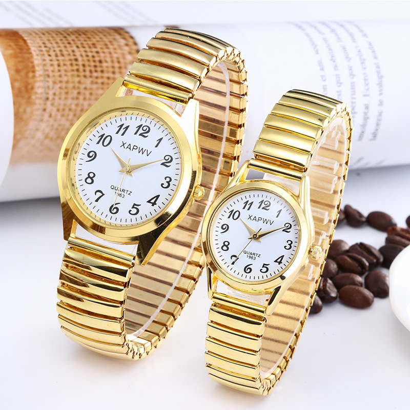 Middle-Aged and Elderly People's Dial Pointer Digital Surface Men's Watch Female Elastic Band Quartz Couple Fashion Pair Watch