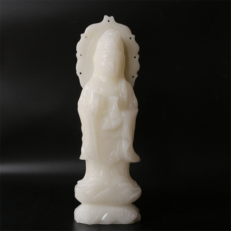 天然a货阿富汗玉观音摆件汉白玉站观音菩萨玉石佛像供奉厂家批发