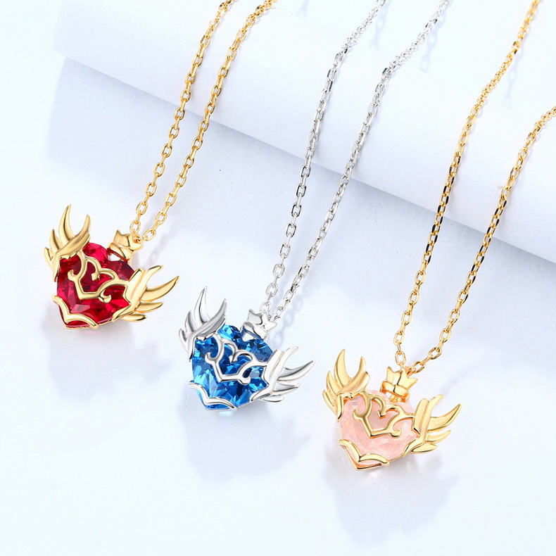 爱如美原创王者项链纪念首饰925纯银红刚玉心型吊坠精工厂家直销