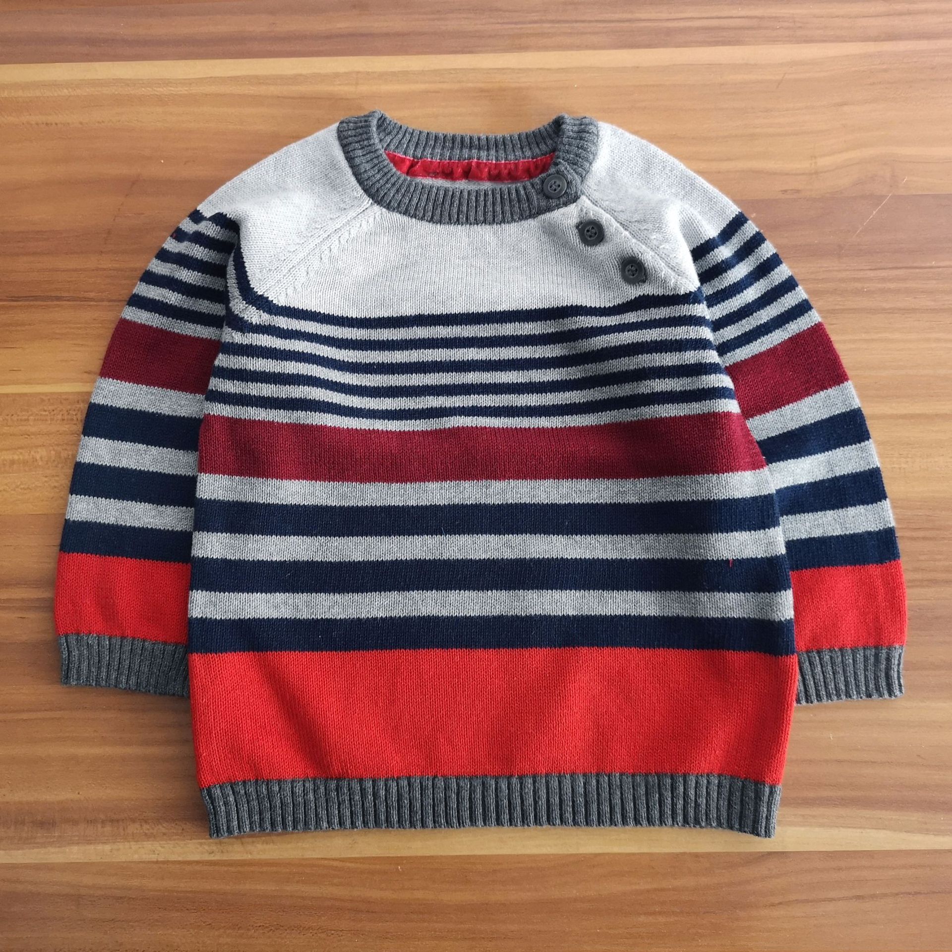 男童横条纹多色拼接领口侧开针织衫儿童条纹拼接毛衣