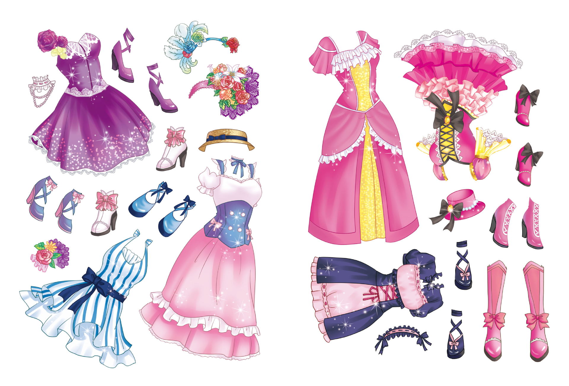 公主换装贴纸6种 30/120 甜心/糖果/钻石魔法/长发/天使/浪漫人鱼