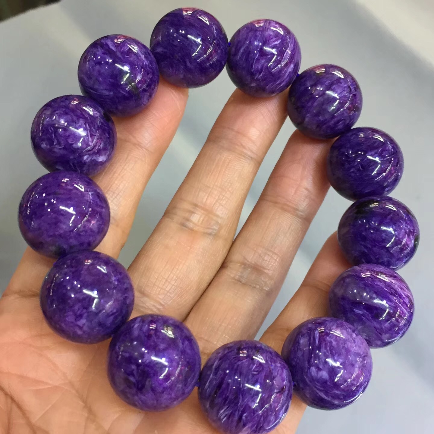 天然水晶手链俄罗斯紫龙晶圆珠手串龙云纹清晰色紫手男女款水晶链