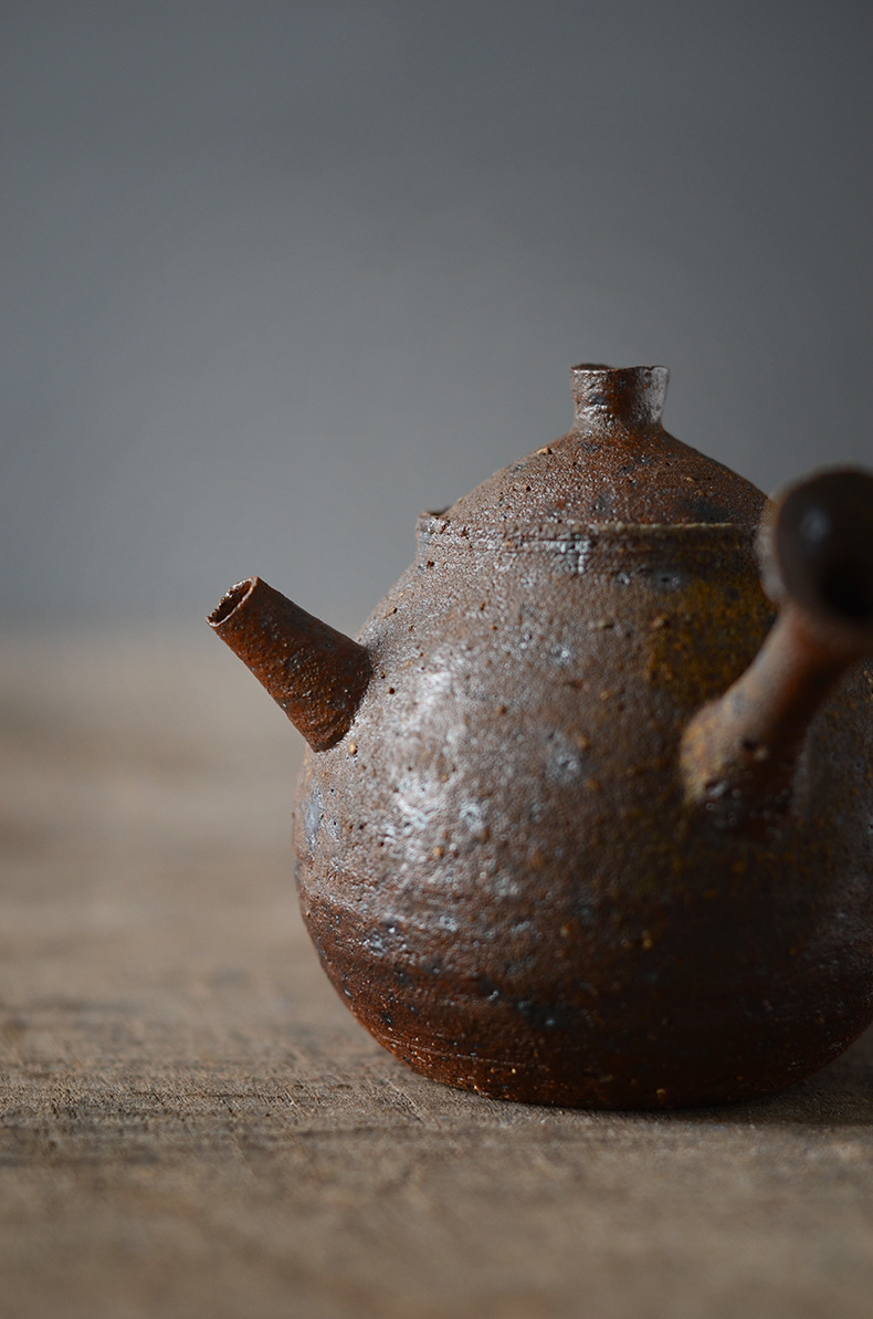 晴先生手工粗陶急须壶短侧把壶功夫茶壶老岩泥柴烧色日式和风茶具
