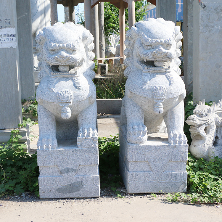石雕厂家定做石雕狮子 门口镇宅一对石狮子