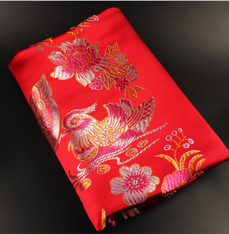 婚庆丝绸被面面料加厚可水洗七彩杭州丝绸织锦缎百子龙凤牡丹花被