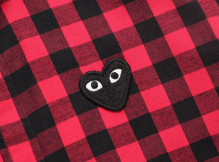 日系潮牌heyplay桃心翻领衬衫男女装白色格子爱心情侣款纯棉衬衣