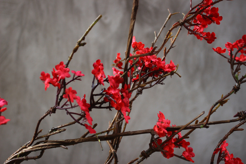 新中式红色禅意小碎花高仿真花白色干支假花卉居家茶楼书房软装饰