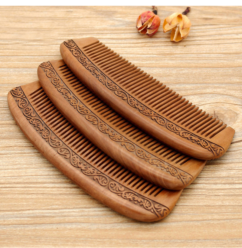 天然桃木梳子美发梳 防静电 按摩保健头梳双面雕刻花纹精品梳