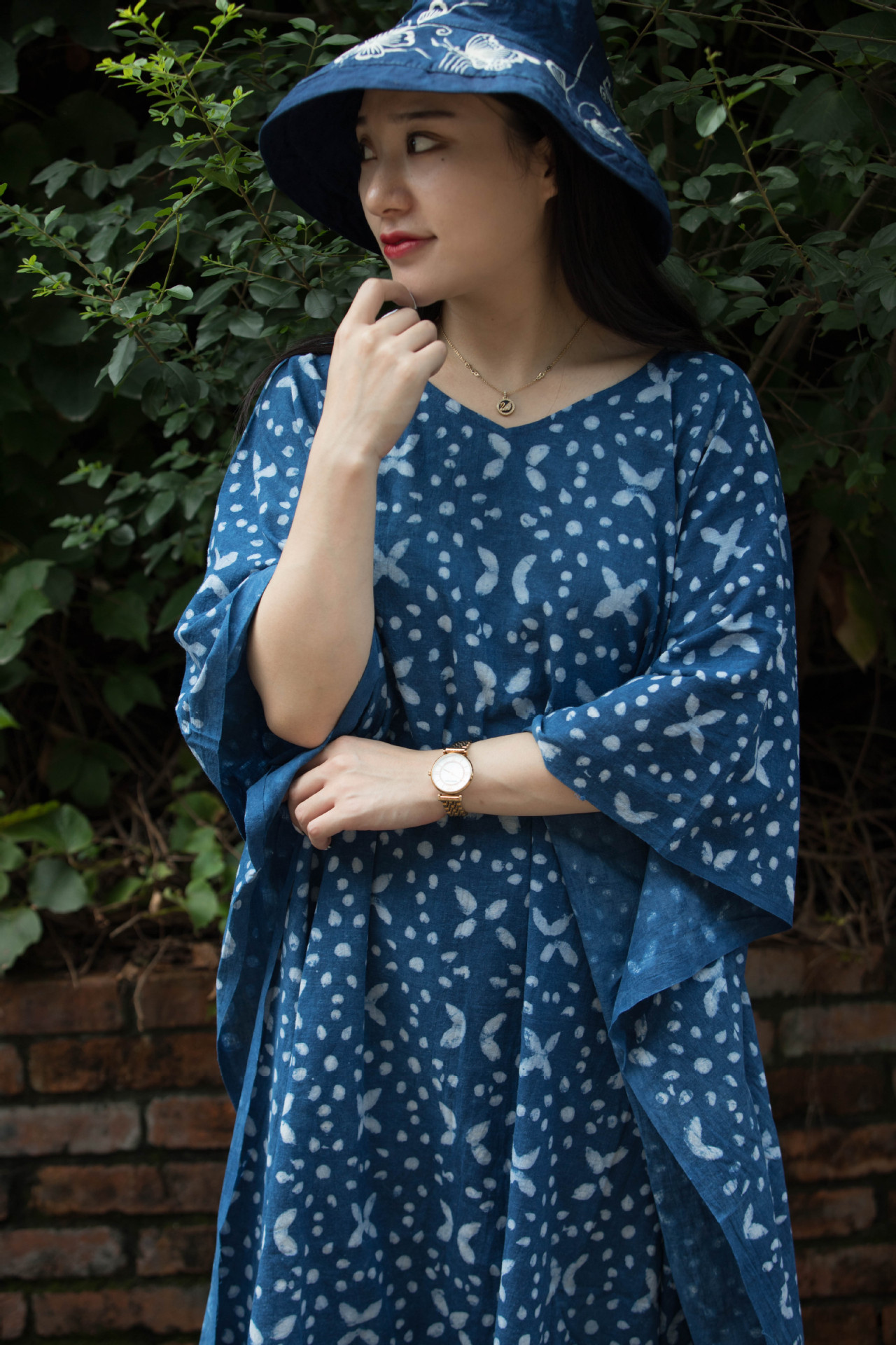 蜡染衣服棉质连衣裙手工植物染色扎染裙子衣服复古民族风袍子