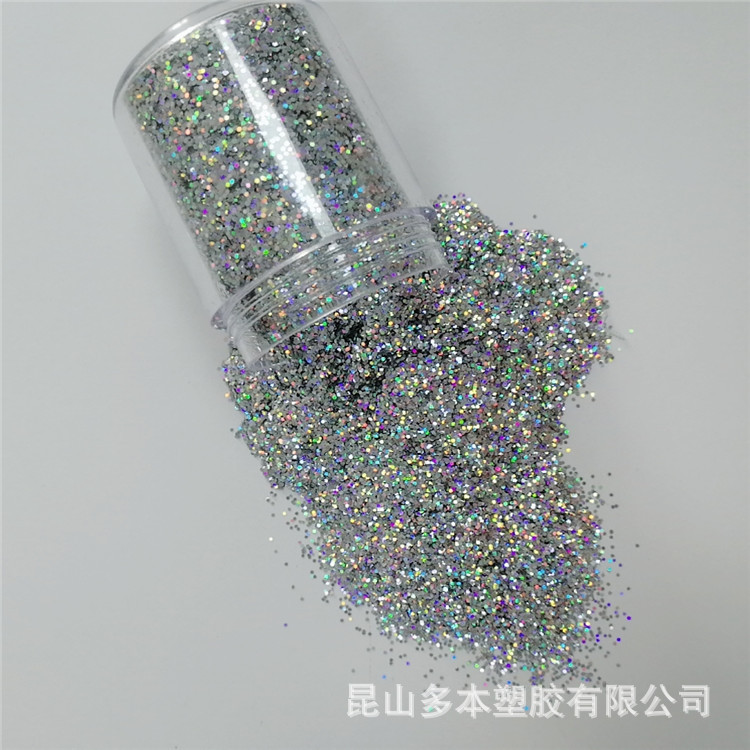 厂家直销 镭射银金葱粉 六角形银色闪粉 可与油墨涂料混合使用