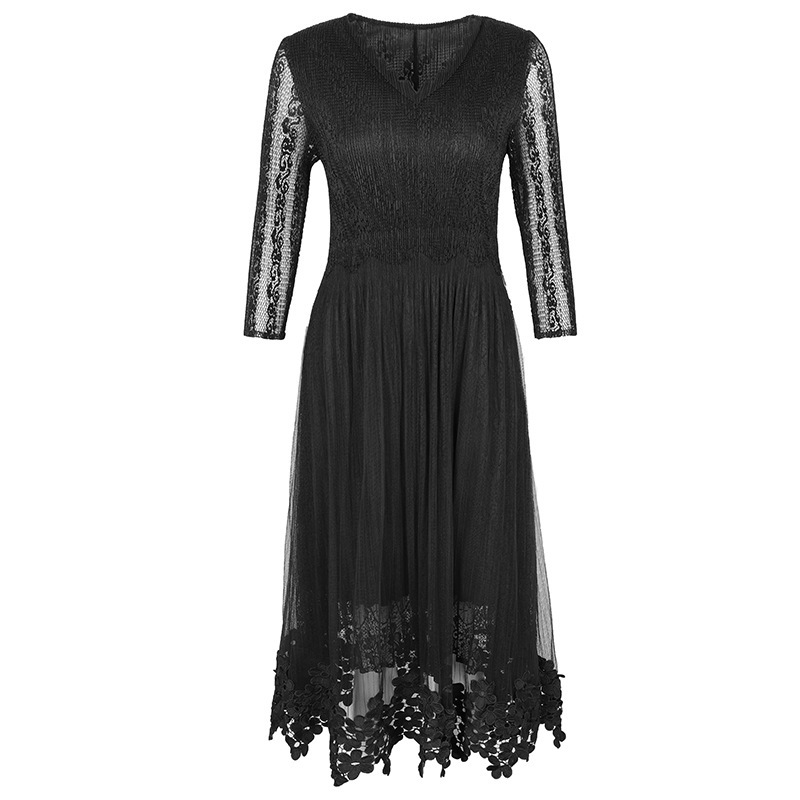 直销压摺三宅褶皱蕾丝连衣裙2019新款欧美女装喜酒服百褶魔术长裙