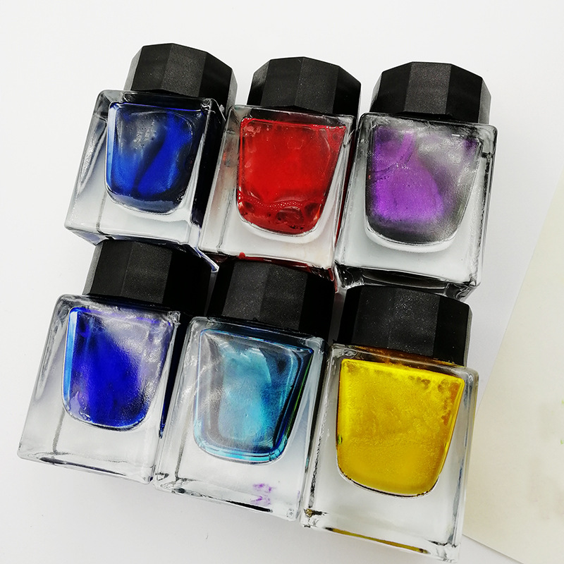 供应玻璃羽毛蘸水笔钢笔彩色墨水25ml非碳素珠光墨水