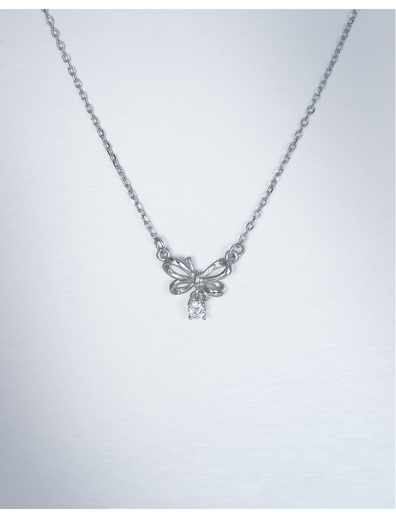 s925纯银蝴蝶结项链潮网红饰品轻奢小众吊坠镶钻璀璨星耀首饰批发