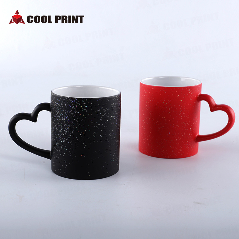 Thermal Transfer Heart Handle Starry Sky Discoloration Cup Star Ceramic Temperature Cup DIY Creative Blank Magic Cup Consumables Batch