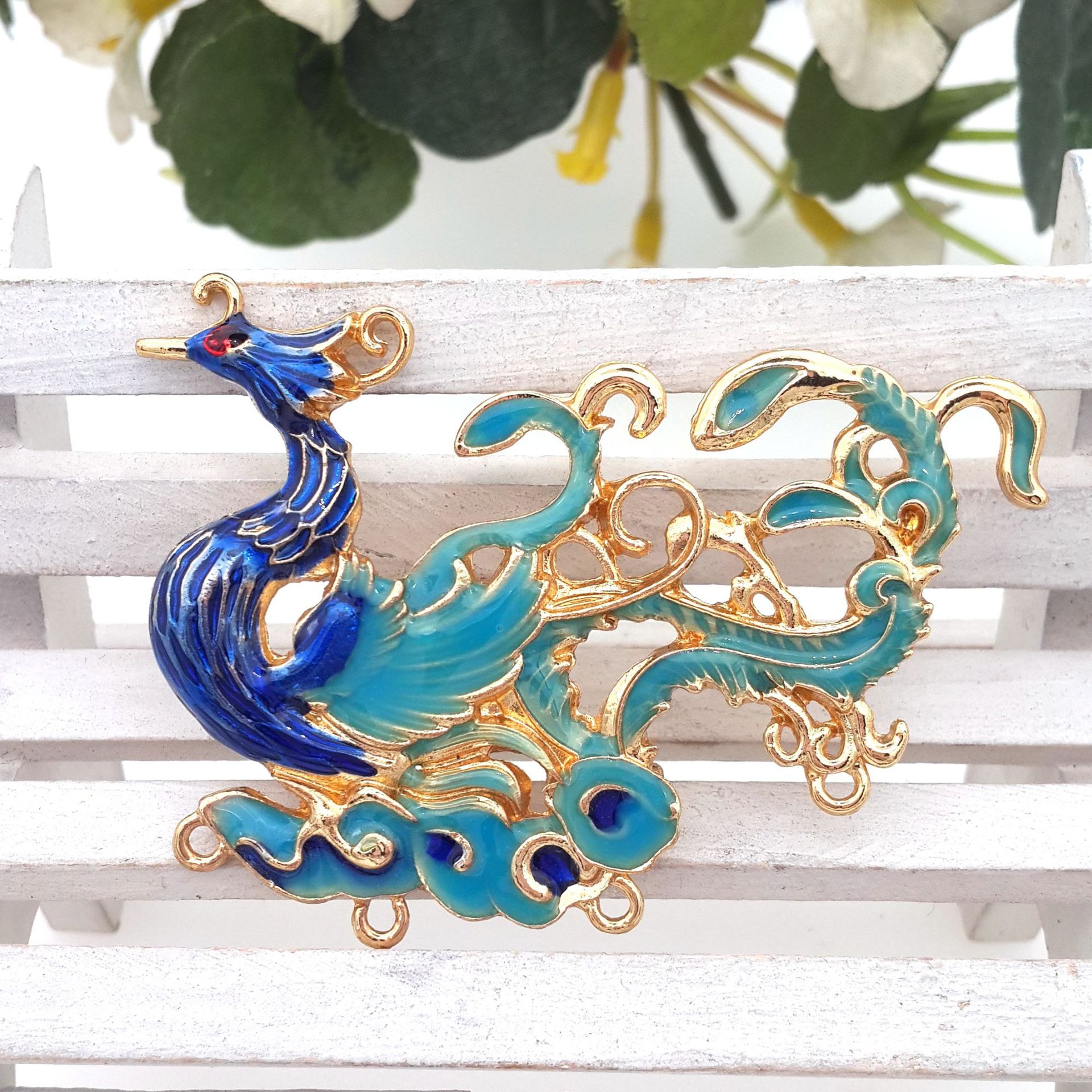 永佳 凤凰 景泰蓝配件 合金滴油烧蓝仿点翠金胎 古风发簪发钗配件