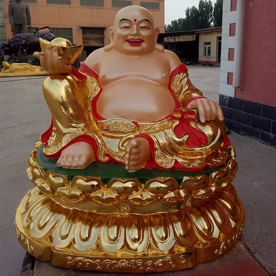 景观园林铸铜雕塑定制 纯铜大型弥勒铜佛像 彩绘弥勒佛摆件