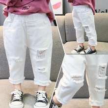 2021春秋季新款儿童韩版童装男童女童九分裤子一件代发破洞牛仔裤
