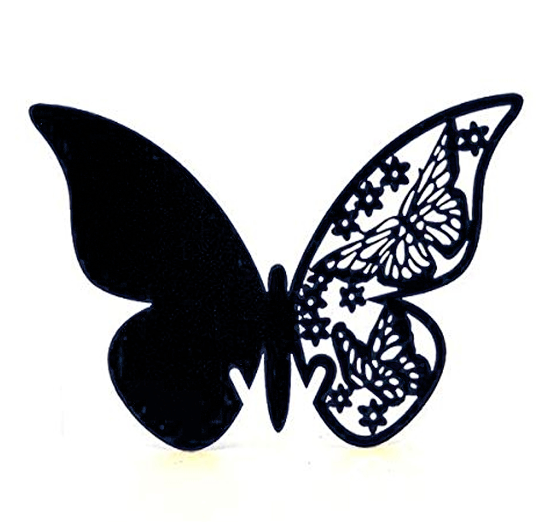 宝蓝色蝴蝶镂空杯卡 结婚席位卡激光插卡 姓名桌卡 墙贴装饰卡片