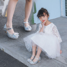 女童公主皮鞋2023新款四季单鞋小女孩水晶学生模特网红儿童高跟鞋