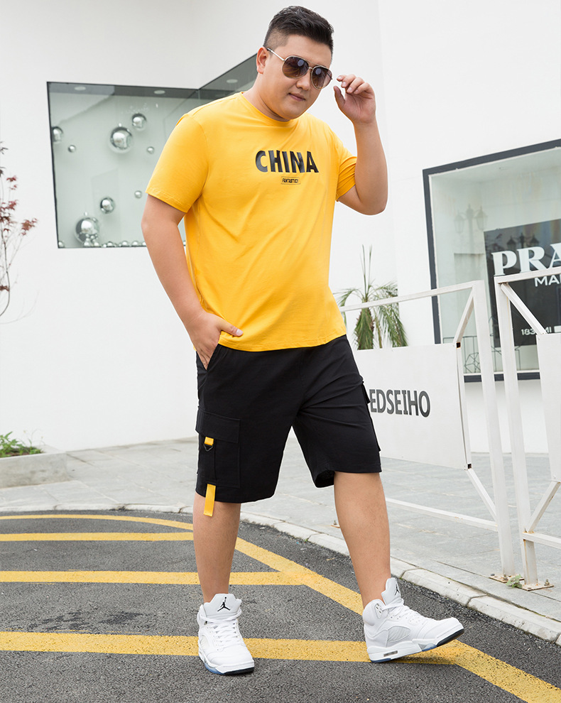 夏季胖子短袖t恤男士特大号运动短裤肥佬加肥加大码青年纯棉套装