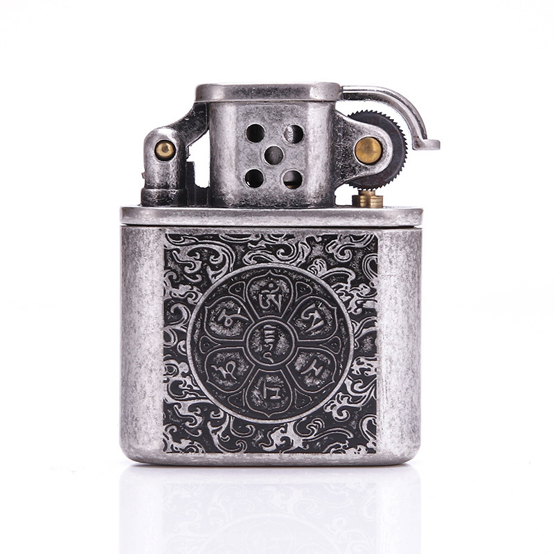 Zorro Zorro Sterling Silver Antique Shell Lighter Antique Silver Six Words Mantra Xiangyun Buddha Master Lighter