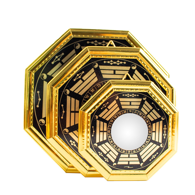 金边彩绘乾坤八卦镜凸镜凹镜都有玻璃镜面大量批发