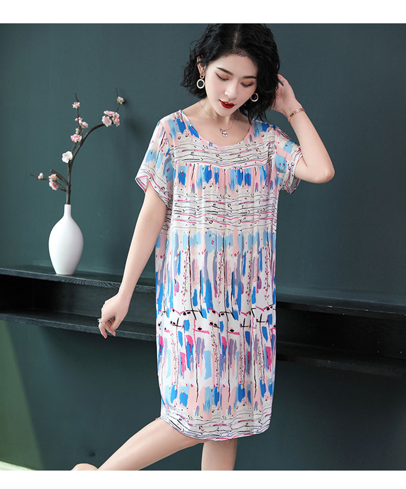 中老年中长款宽松大码人造棉绸连衣裙(货号 wx1951)