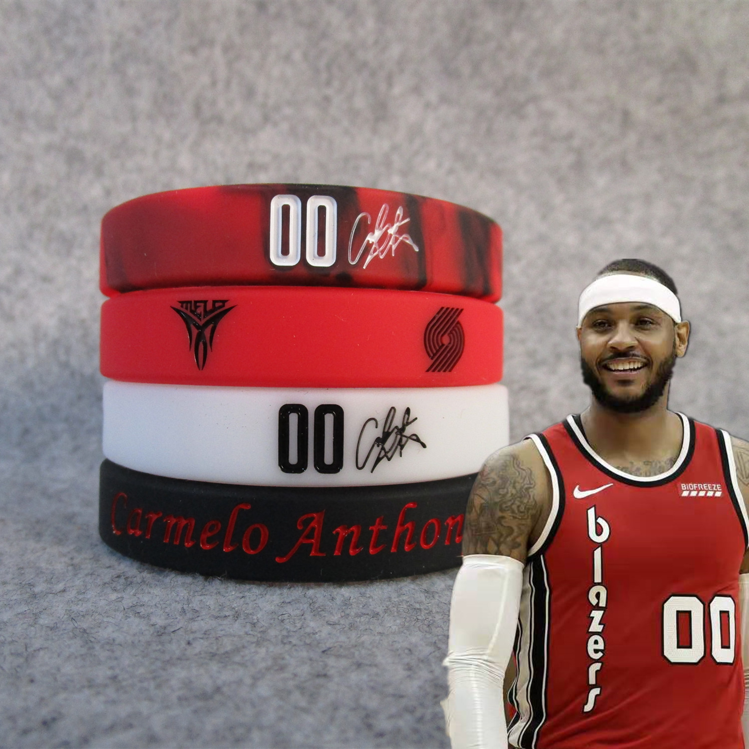 开拓者00号卡梅隆.安东尼 甜瓜签名运动手环夜光硅胶腕带球迷饰品