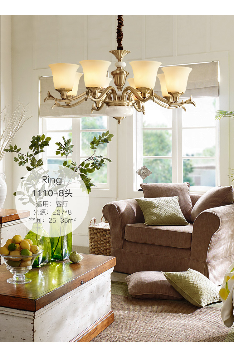 凯萨丹妮全铜吊灯欧式客厅灯饰美式餐厅卧室灯美式全铜吊灯具