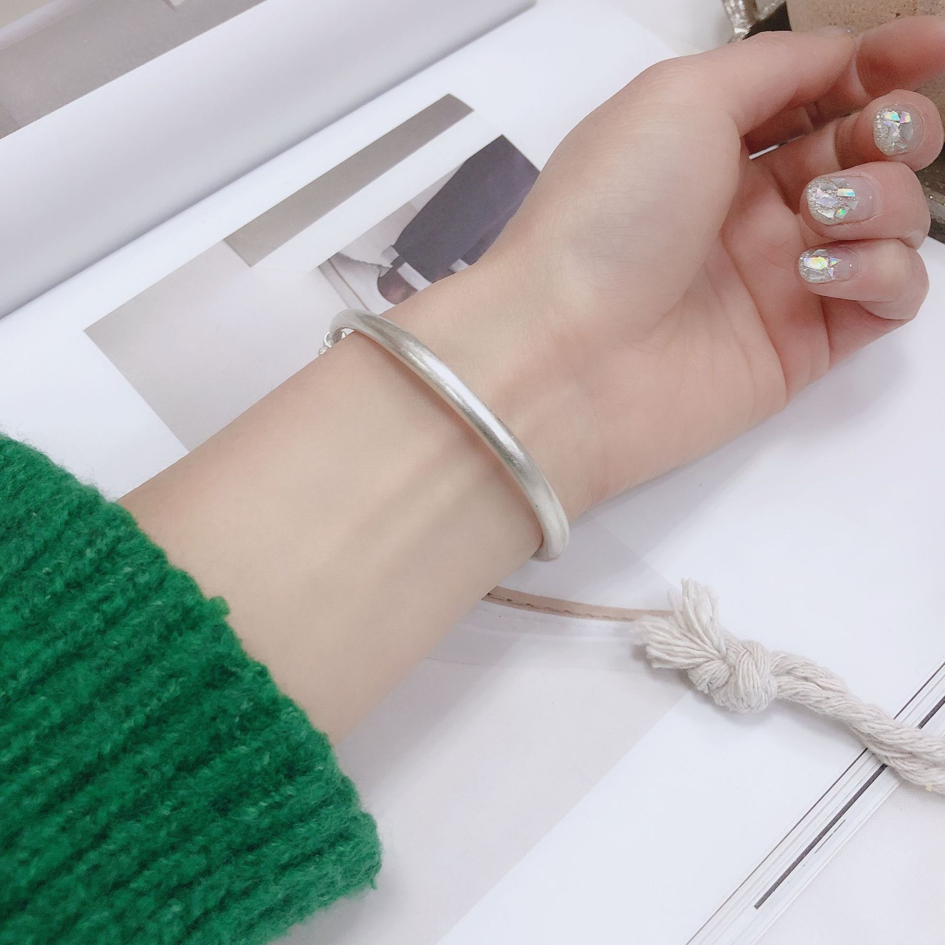 s999足银古法银手镯 传承系列推拉手环小红书推荐款光面磨砂6363